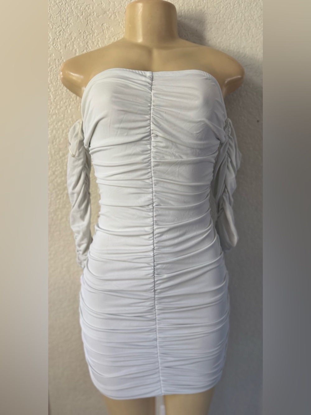 Fashion Nova White Ruched Off-Shoulder Midi Dress party sexy night out y2k